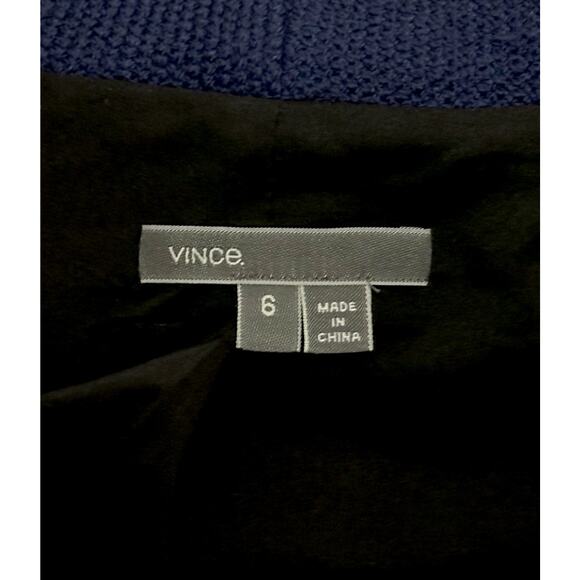 VINCE Wool Blend Moto Leather Knit Jacket Wide Lapel Coat Raw Trim Drape Blue - Picture 11 of 15